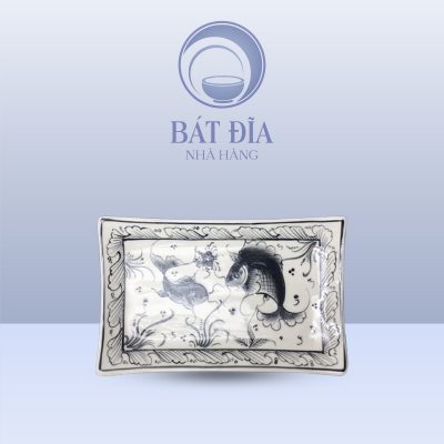 Đĩa Chữ Nhật Men Nâu Cá Chép