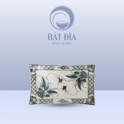 Đĩa Chữ Nhật Men Rạn Vẽ Chuồn Xanh