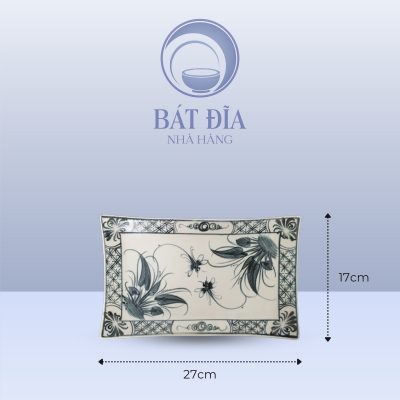 Kích Thước Đĩa Chữ Nhật Men Rạn Vẽ Chuồn Xanh