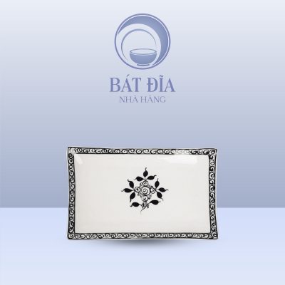 Đĩa Chữ Nhật Men Trắng Vẽ Hoa Dây