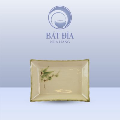 Đĩa Chữ Nhật Miệng Lượn Men Xanh Đào Chuồn