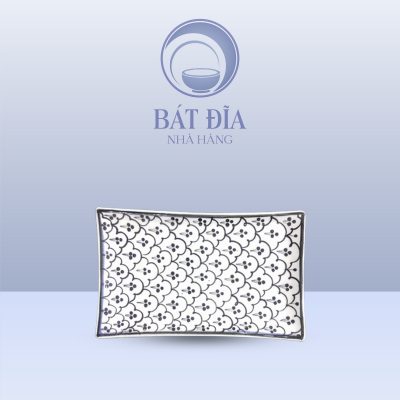 Đĩa Chữ Nhật Men Xanh Hoa Bèo