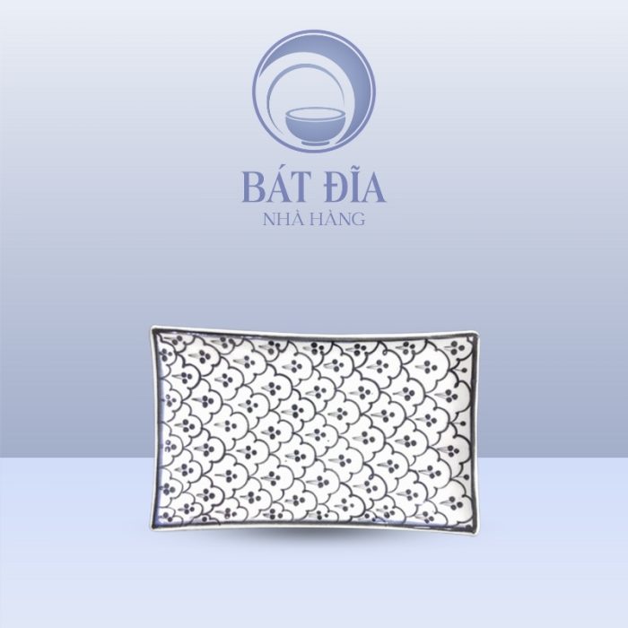 Đĩa Chữ Nhật Men Xanh Hoa Bèo