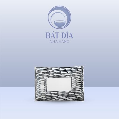 Đĩa Chữ Nhật Miệng Lượn Men Trắng Vẽ Cá Đàn