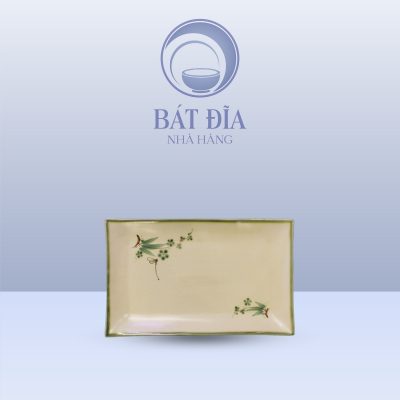 Đĩa Chữ Nhật Sâu Lòng Men Xanh Đào Chuồn