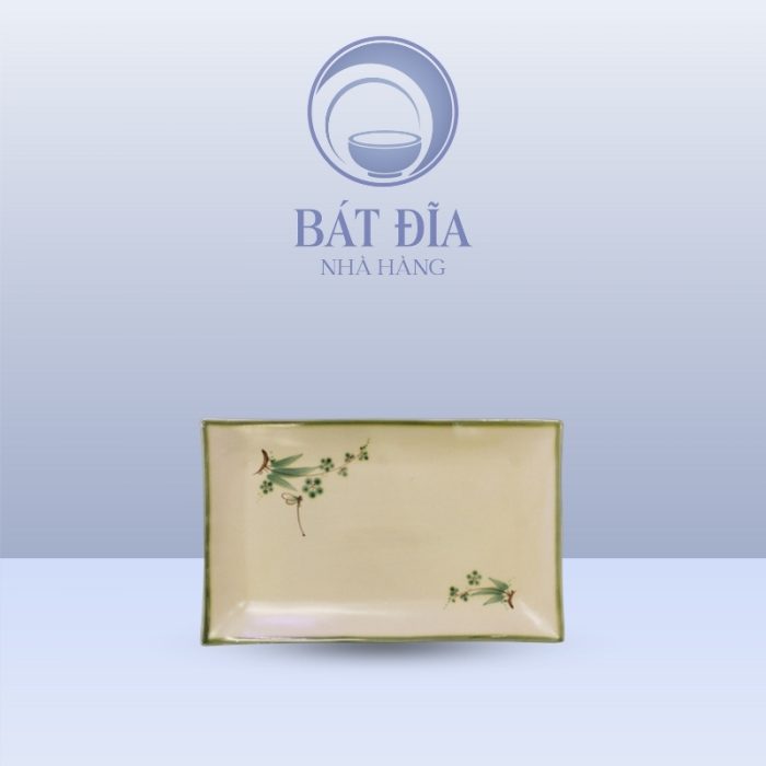 Đĩa Chữ Nhật Sâu Lòng Men Xanh Đào Chuồn