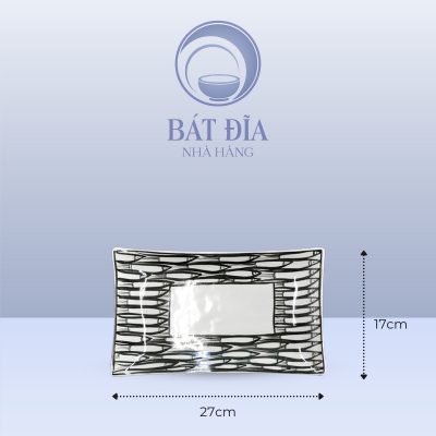 Đĩa Chữ Nhật Men Trắng Vẽ Cá Đàn