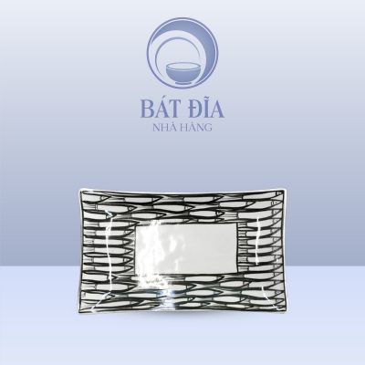 Đĩa Chữ Nhật Men Trắng Vẽ Cá Đàn