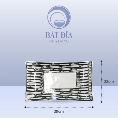 Đĩa Chữ Nhật Men Trắng Vẽ Cá Đàn