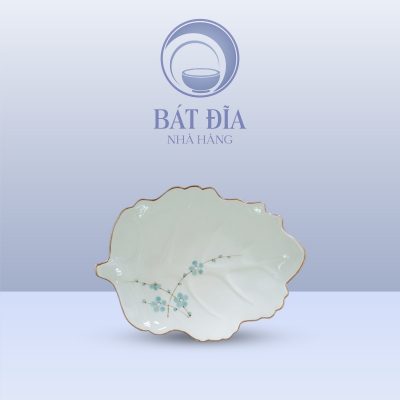 Đĩa Lá Bỏng Men Kem Hoa Đào Xanh