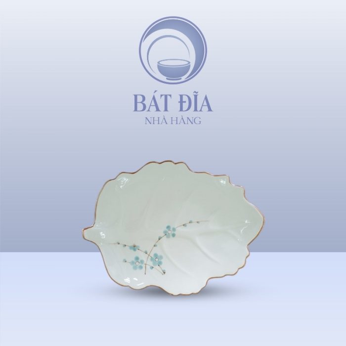 Đĩa Lá Bỏng Men Kem Hoa Đào Xanh