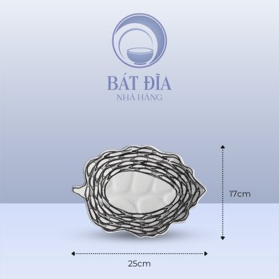 Đĩa Lá Bỏng Men Trắng Vẽ Cá Đàn
