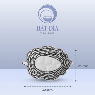 Đĩa Lá Bỏng Men Trắng Vẽ Cá Đàn