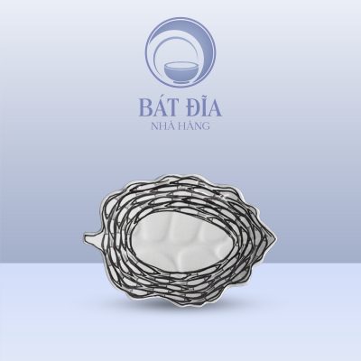 Đĩa Lá Bỏng Men Trắng Vẽ Cá Đàn