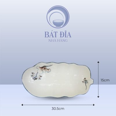 Kích Thước Đĩa Lá Chuối Men Kem Vẽ Sen Nâu