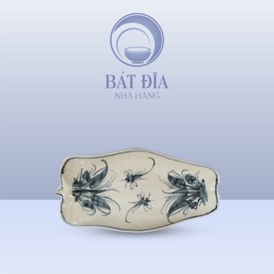 Đĩa Lá Chuối Men Rạn Vẽ Chuồn Xanh