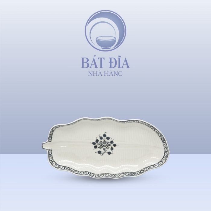 Đĩa Lá Chuối Men Trắng Vẽ Hoa Dây