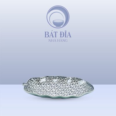 Đĩa Lá Chuối Sâu Men Xanh Hoa Bèo