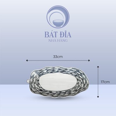 Đĩa Lá Chuối Men Trắng Vẽ Cá Đàn