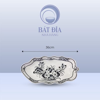 Kích Thước Đĩa Lá Chuối Men Trắng Vẽ Hoa Sen Đen
