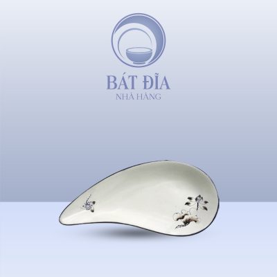 Đĩa Lá Cúc Men Kem Vẽ Sen Nâu