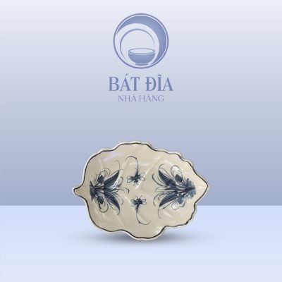 Đĩa Lá Đề Men Rạn Vẽ Chuồn Xanh