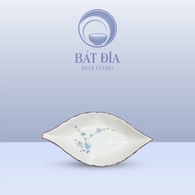 Đĩa Lá Gân Men Kem Hoa Đào Xanh