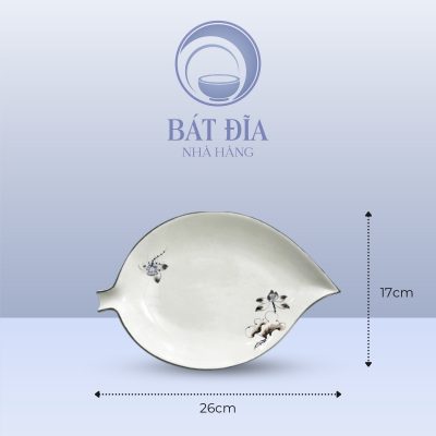 Kích Thước Đĩa Lá Xoài Men Kem Vẽ Sen Nâu