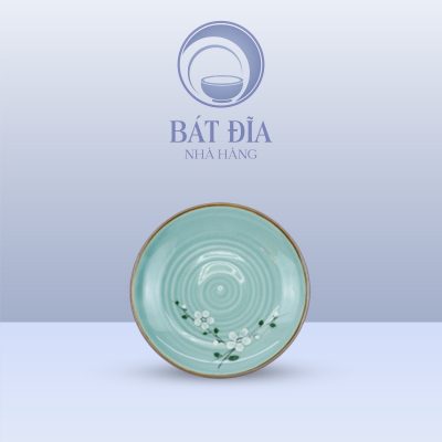 Đĩa Lót Tròn Bộ Trà Men Lam Hoa Đào Trắng