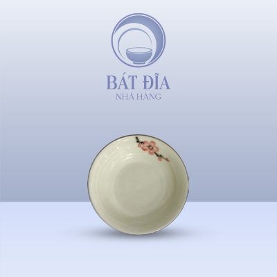 Đĩa Muối Men Kem Vẽ Đào Đỏ