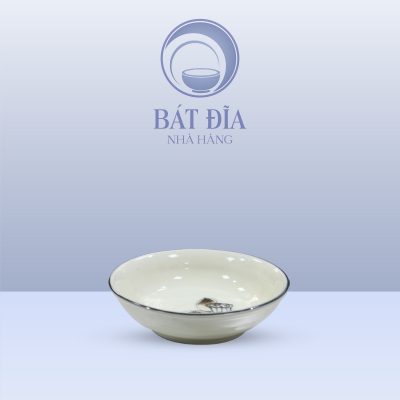 Đĩa Muối Men Kem Vẽ Sen Nâu