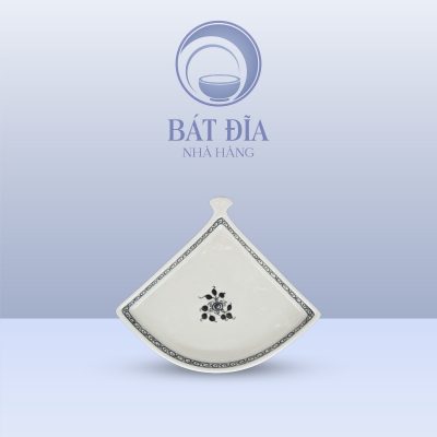 Đĩa Quạt Men Trắng Vẽ Hoa Dây