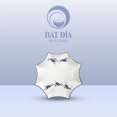Đĩa Sao Men Kem Vẽ Cá Xanh