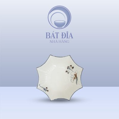 Đĩa Sao Men Kem Vẽ Sen Nâu