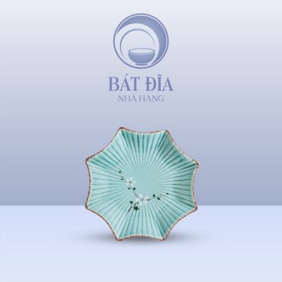 Đĩa Sao Men Lam Hoa Đào Trắng