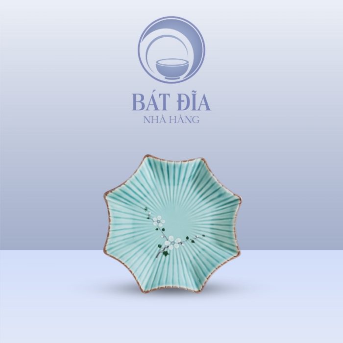 Đĩa Sao Men Lam Hoa Đào Trắng