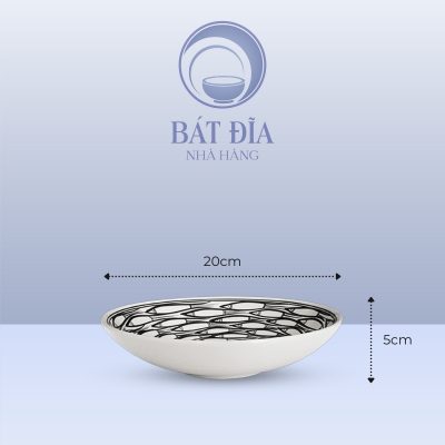 Đĩa Sâu Lòng Men Trắng Vẽ Cá Đàn