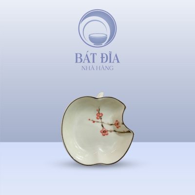 Đĩa Táo Men Kem Vẽ Đào Đỏ