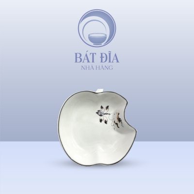 Đĩa Táo Men Kem Vẽ Sen Nâu