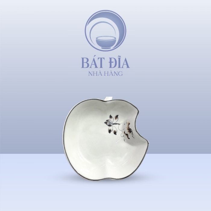 Đĩa Táo Men Kem Vẽ Sen Nâu