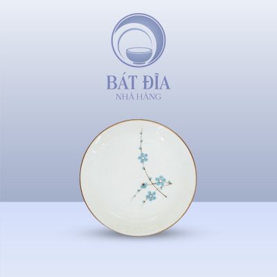 Đĩa Tròn 1 Lá Men Kem Hoa Đào Xanh