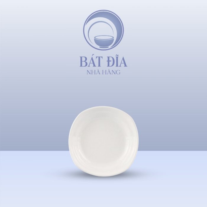 Đĩa Tròn Cạnh Vuông Melamine Trắng