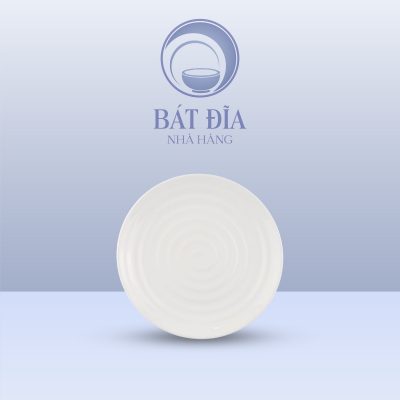 Đĩa Tròn Có Vân Melamine Trắng
