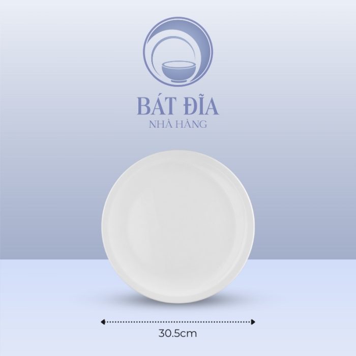 Kích Thước Đĩa Tròn Dày Vành Nhỏ Melamine Trắng