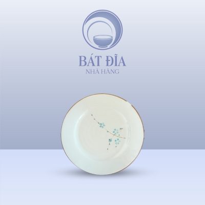 Đĩa Tròn Men Kem Hoa Đào Xanh