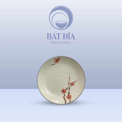Đĩa Tròn Men Kem Vẽ Đào Đỏ