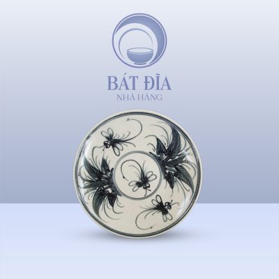 Đĩa Tròn Men Rạn Vẽ Chuồn Xanh