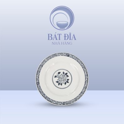 Đĩa Tròn Men Trắng Vẽ Hoa Dây