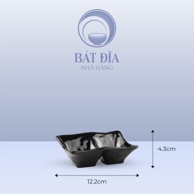 Kích Thước Bát Tương 2 Ngăn Melamine Đen