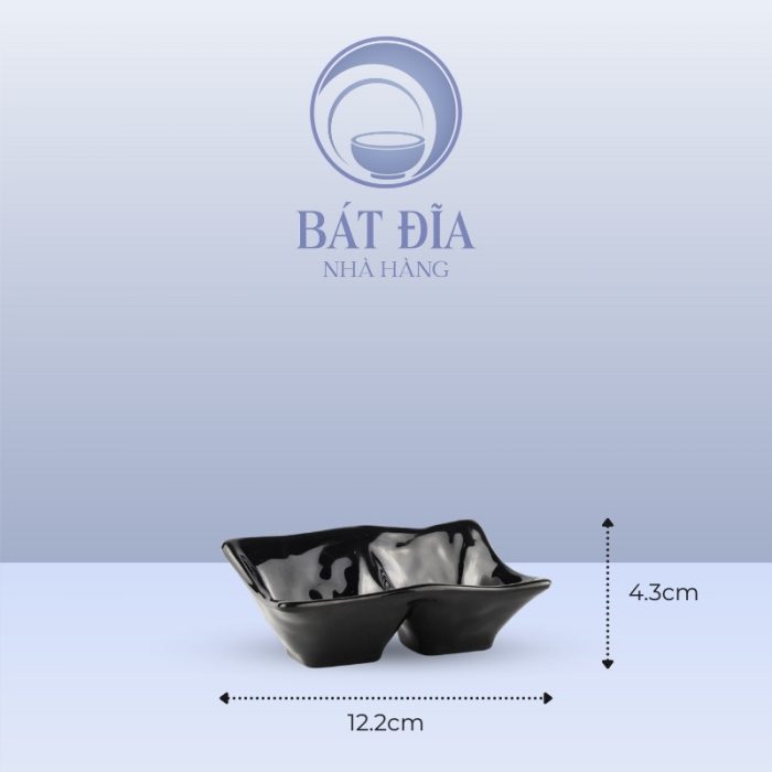 Kích Thước Bát Tương 2 Ngăn Melamine Đen